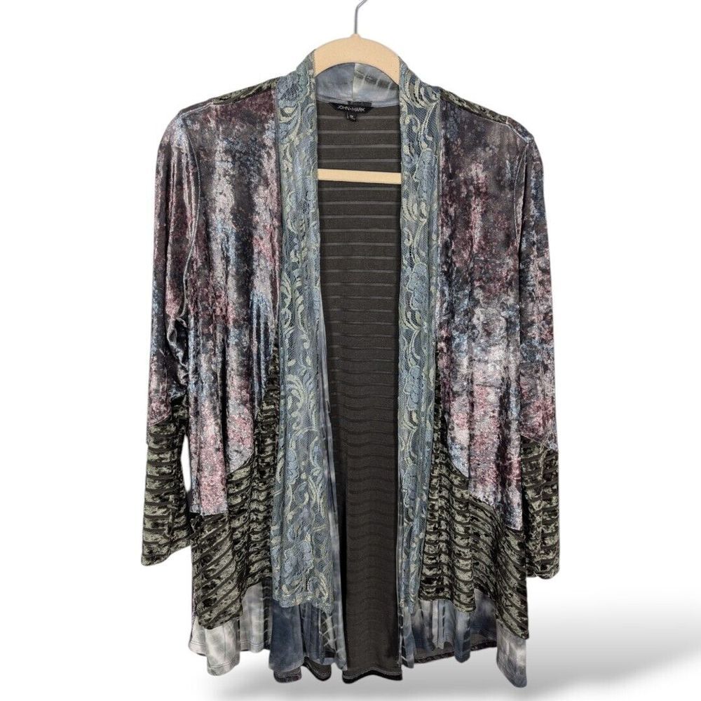 John Mark Woman's Cardigan 1X‎ Floral Crushed Velvet Lace Mixed Artsy whimsigoth